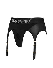Strap-On-Me - Rebel - Strapon Harnas - Microfiber - Met Jarretels - Zwart-Erotiekvoordeel.nl