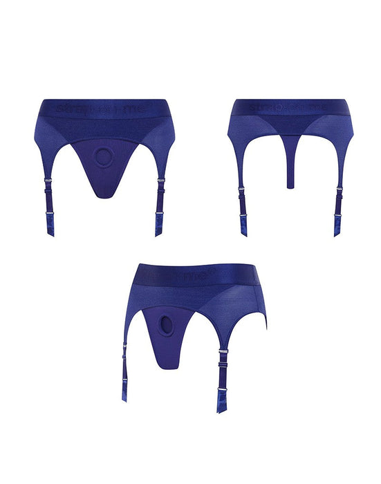 Strap-On-Me - Rebel - Strapon Harnas - Microfiber - Met Jarretels - Blau-Erotiekvoordeel.nl