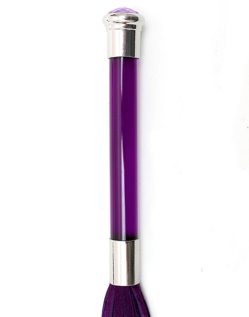 Rimba - Suede Flogger Met Glazen Handvat En Kristal - Paars-Laced-up.nl