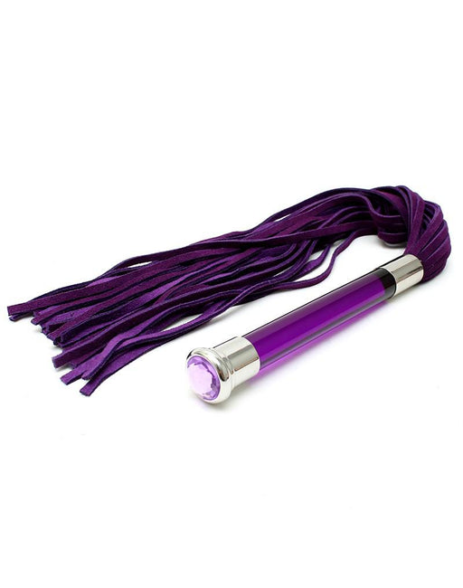 Rimba - Suede Flogger Met Glazen Handvat En Kristal - Paars-Laced-up.nl