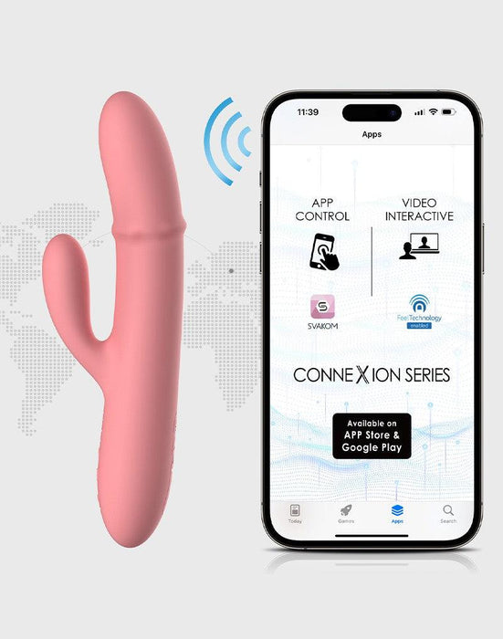 Svakom - Mora Neo - Interactieve Rabbit Vibrator met stotende kralen-ring - App Control - Roze-Laced-up.nl