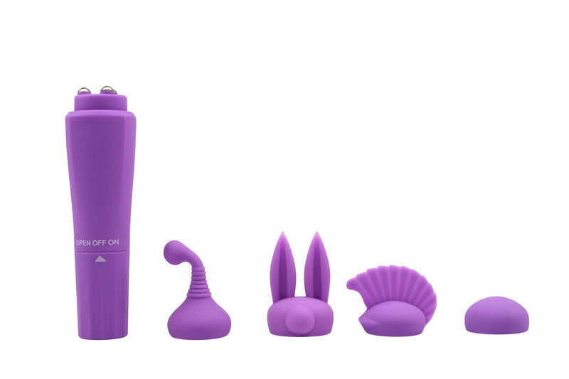 Sweet Breeze - Quadruple Sweet - Pocket Rocket Mini Vibrator - Vier Opzetstukjes - Lila-laced-up.nl