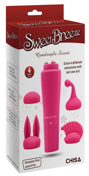 Sweet Breeze - Quadruple Sweet - Pocket Rocket Mini Vibrator - Vier Opzetstukjes - Roze-laced-up.nl