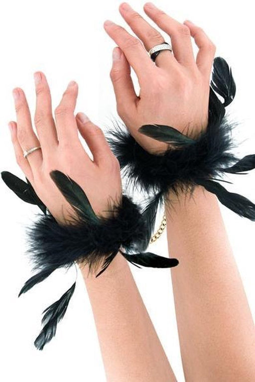 Sweet Caress - Luxe Metalen Handboeien Met Veertjes - Zwart-Laced-up.nl