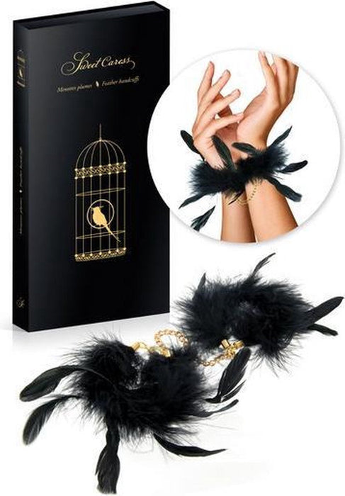 Sweet Caress - Luxe Metalen Handboeien Met Veertjes - Zwart-Laced-up.nl