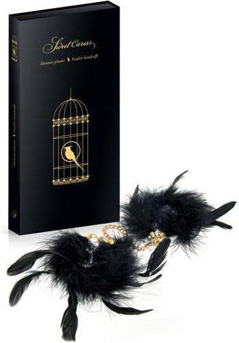 Sweet Caress - Luxe Metalen Handboeien Met Veertjes - Zwart-Laced-up.nl