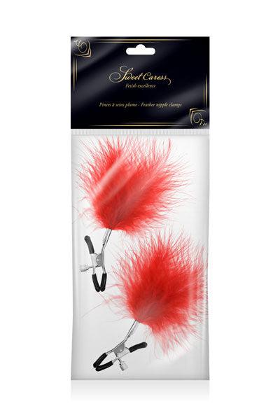 Sweet Caress - Pinzas para pezones con suaves plumas rojas-Erotiekvoordeel.nl