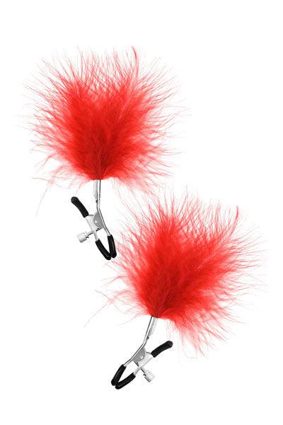 Sweet Caress - Pinzas para pezones con suaves plumas rojas-Erotiekvoordeel.nl