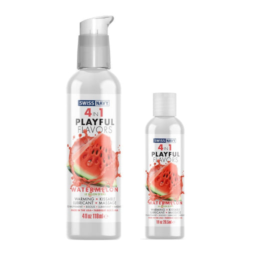 Swiss Navy - 4 in 1 Playful Flavors - Likbaar en Verwarmend Glijmiddel en Massage - Watermeloen-Erotiekvoordeel.nl