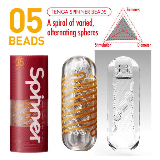 Tenga - Spinner 05 Beads Masturbator - Transparant/Oranje-Erotiekvoordeel.nl