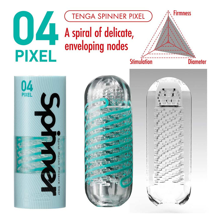 Tenga - Spinner 04 Pixel Masturbator - Transparant/Turquoise-Erotiekvoordeel.nl