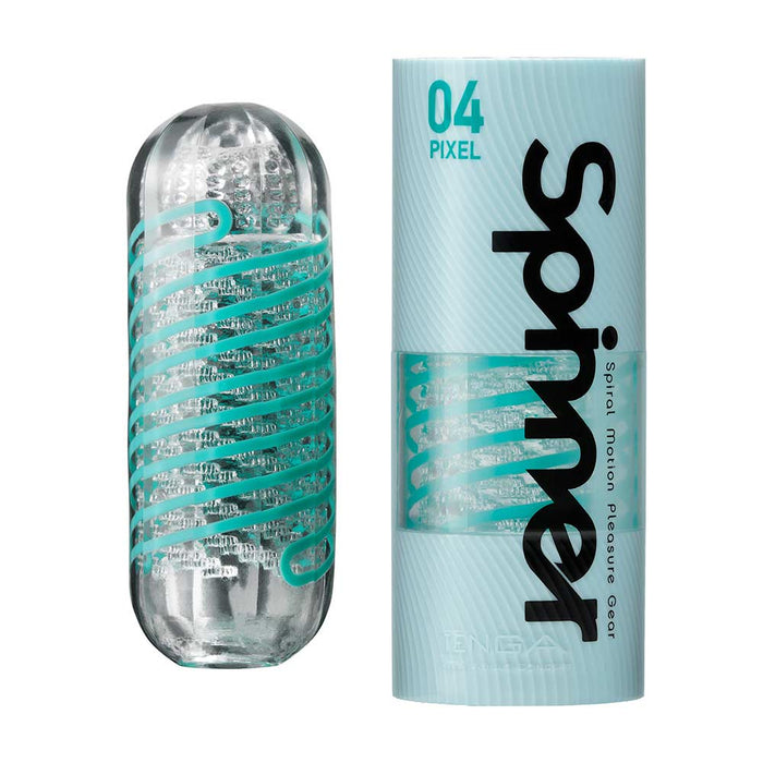 Tenga - Spinner 04 Pixel Masturbator - Transparant/Turquoise-Erotiekvoordeel.nl