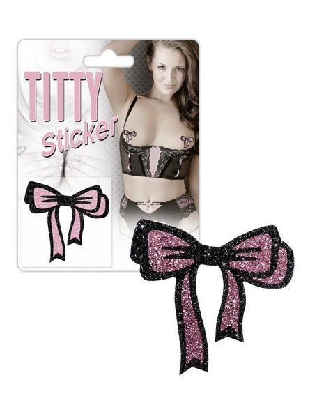 Titty Sticker - Tepelplakkers - Tepel Stikker - Roze Glitter - Strikje-Laced-up.nl