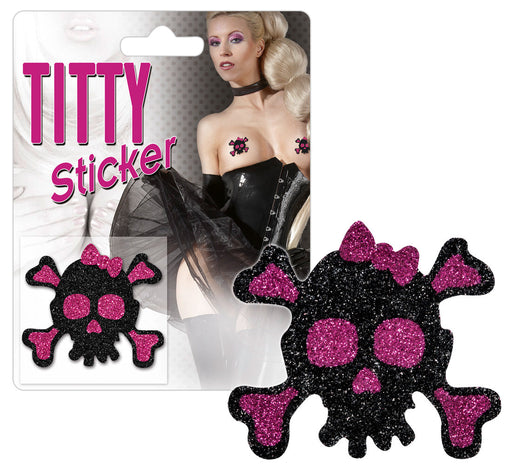 Titty Sticker - Tepelplakkers - Tepel Stikkers - Roze Zwarte Glitter - Skull-Laced-up.nl