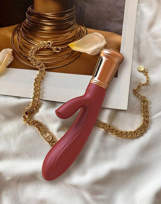 Viotec - Mina - Tarzan Vibrator - Rabbit Vibrator - Dubbele Stimuatie - Goud en Wijnrood - Luxueus Zacht Siliconen-Laced-up.nl
