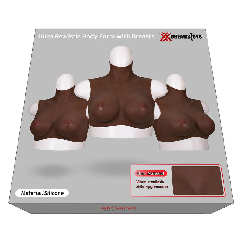 XX-DreamToys - Ultra Realistische Bodysuit - Drag - Bovenlijf Met Borsten - Bruin-Laced-up.nl