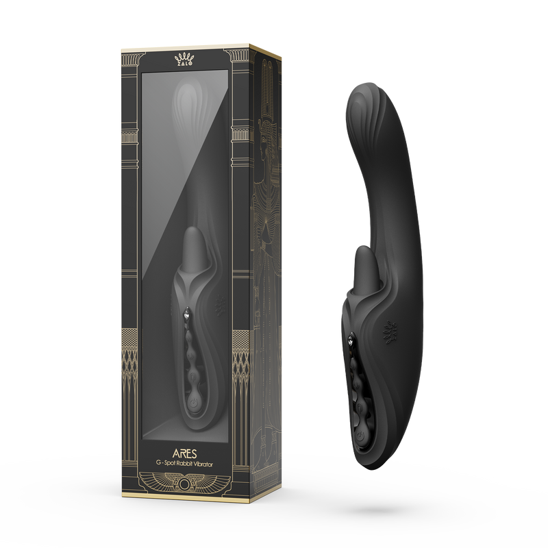 Zalo - Ares - Likkende G-Spot Rabbit Vibrator - Verwarmend - App Control - Obsidian Zwart-Erotiekvoordeel.nl