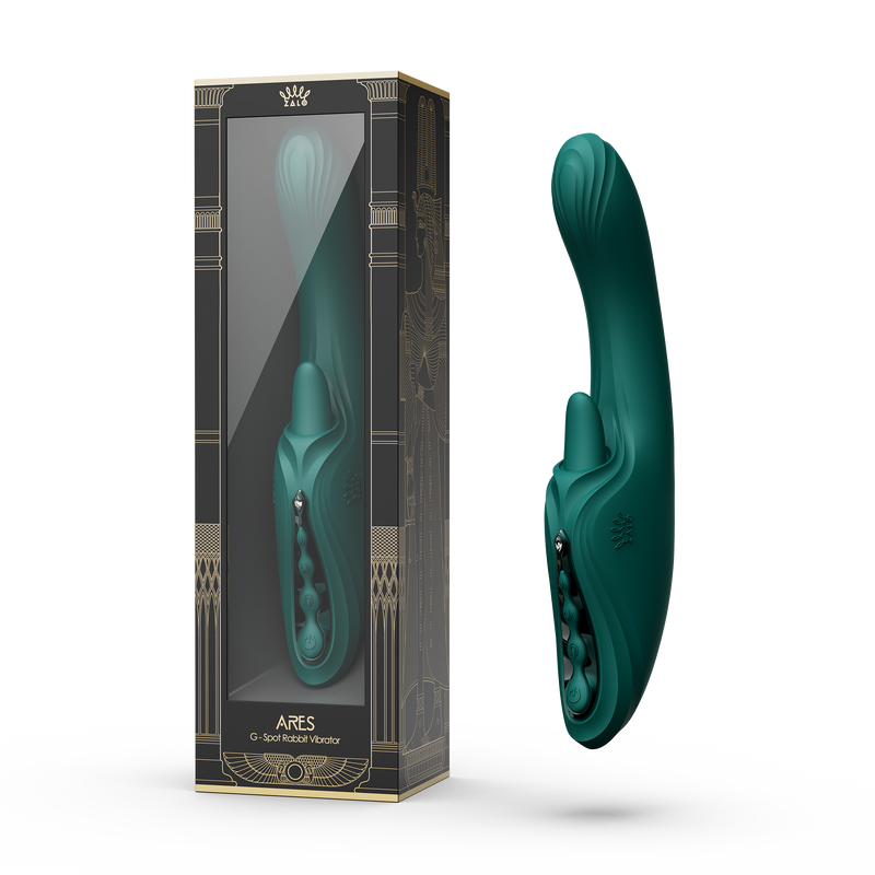Zalo - Ares - Likkende G-Spot Rabbit Vibrator - Verwarmend - App Control - Smaragd Groen-Erotiekvoordeel.nl