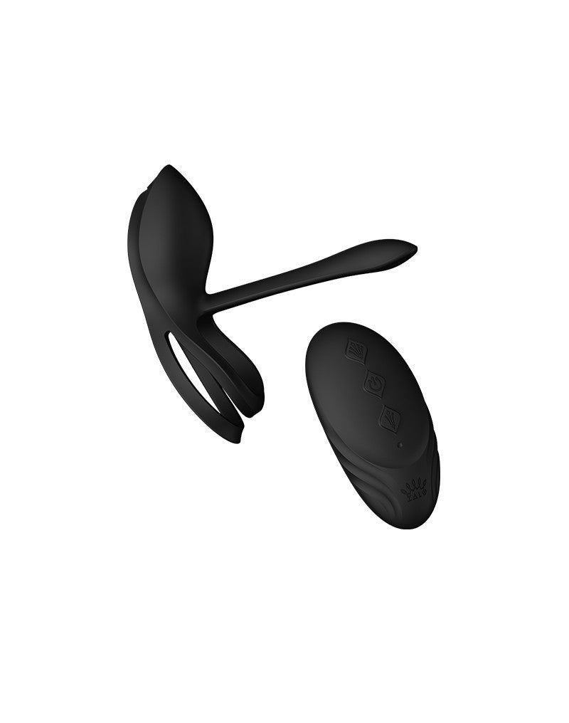 Zalo - Bayek - Vibrerende Cockring & Partner Vibrator Met Afstandsbediening - Obsidian Zwart-Laced-up.nl