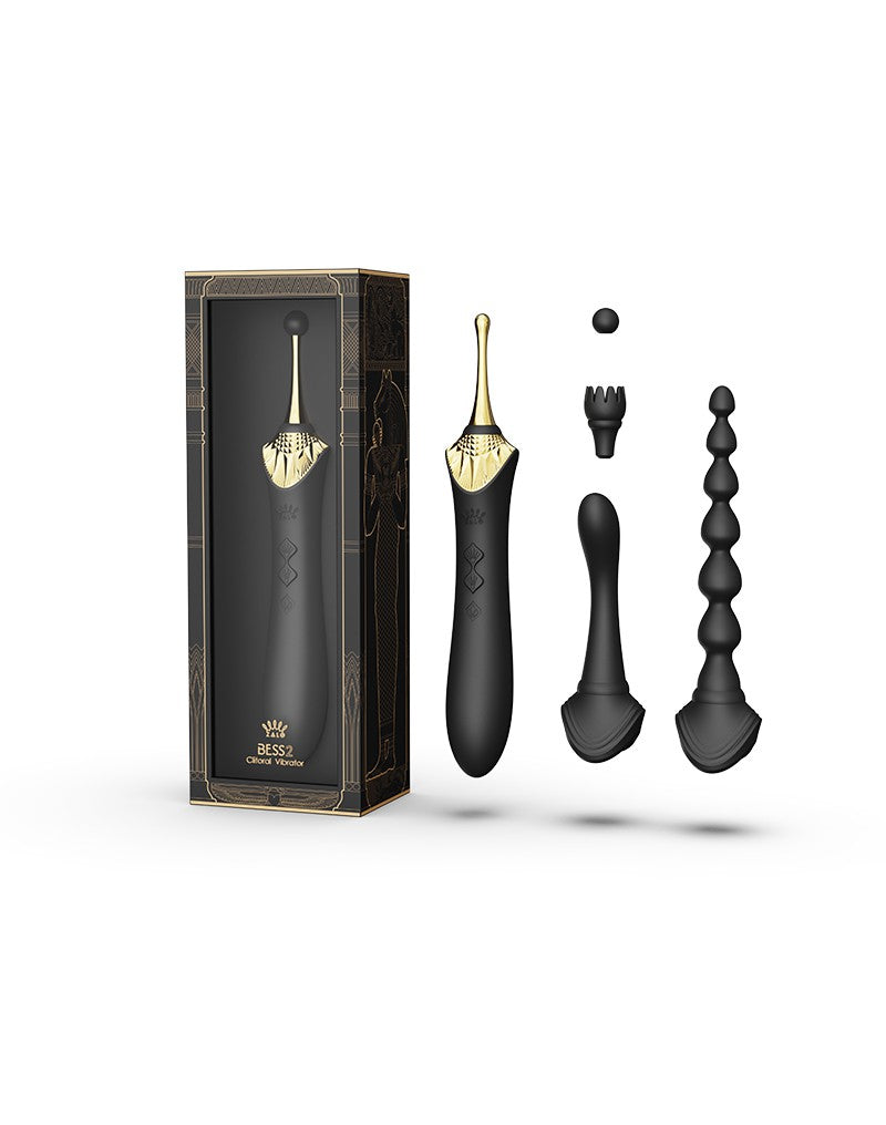 Zalo - Bess 2 - Verwarmde Pinpoint Clitoris Vibrator- Met Extra opzetstukken - Obsidian Zwart-Laced-up.nl