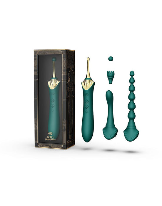 Zalo - Bess 2 - Verwarmde Pinpoint Clitoris Vibrator- Met Extra opzetstukken - Smaragdgroen-Laced-up.nl