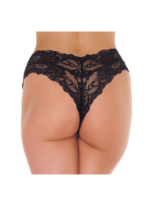 Amorable - Zwart Kanten Mini Short Met Witte Vetersluiting-Erotiekvoordeel.nl