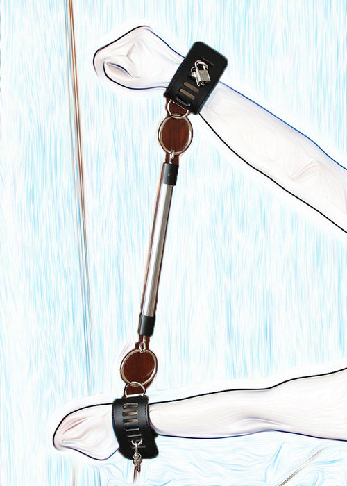 Smart Moves - Metalen Spreidstang met PU Lederen Boeien - Zilver/Zwart - Kort-Erotiekvoordeel.nl