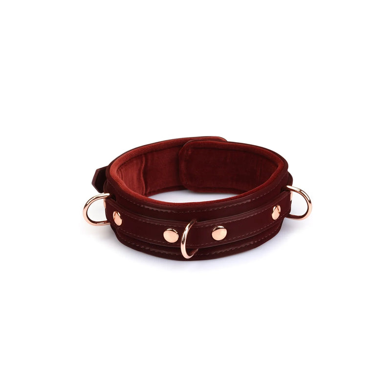 Liebe Seele - Metallic Shade Red - Vegan PU Lederen Collar - Rood/Rosé Goud-Erotiekvoordeel.nl