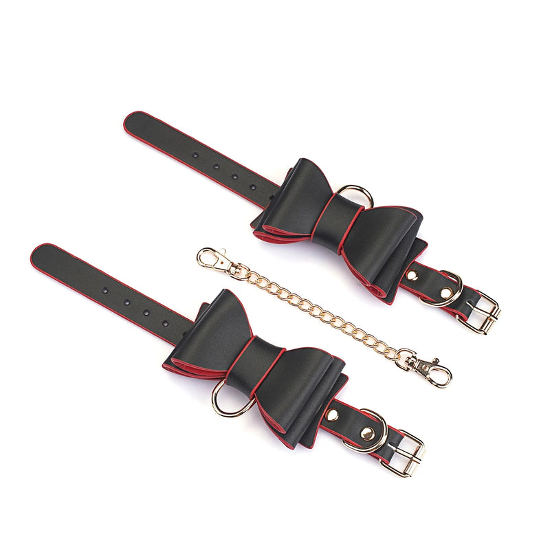 Liebe Seele - Leather Handcuffs with Bow - Black/Red - Laced-up.nl