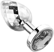 PLGZ - Diamond Facets Anaal Plug - Zilver met Transparante Siersteen-laced-up.nl