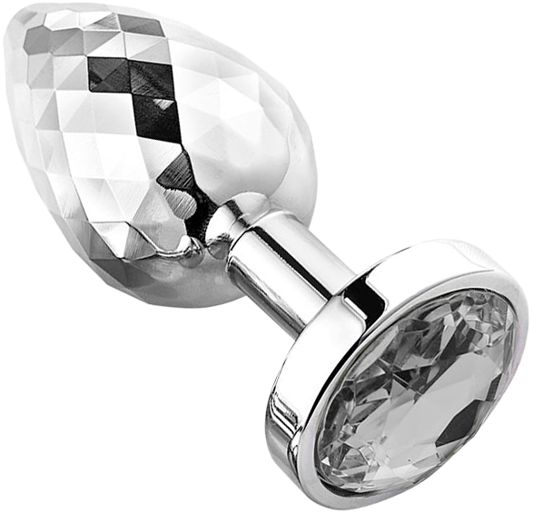 PLGZ - Diamond Facets Anaal Plug - Zilver met Transparante Siersteen-laced-up.nl