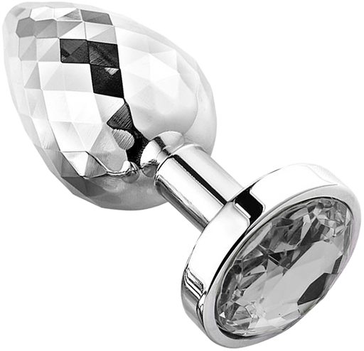 PLGZ - Diamond Facets Anaal Plug - Zilver met Transparante Siersteen-Erotiekvoordeel.nl