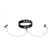 Liebe Seele - Metallic Shade - Vegan PU Lederen Collar met Tepelklemmen - Zwart-Erotiekvoordeel.nl