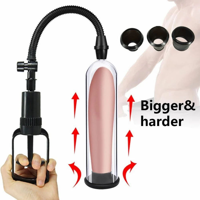 Essentials - Handmatige Penis Pomp met Sleeves - 21 cm - Transparant/Zwart-Erotiekvoordeel.nl