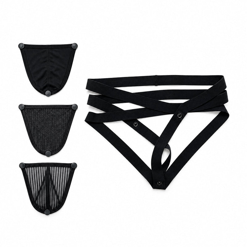 The Noblest - Jockstrap met 3 verwisselbare frontjes - Zwart