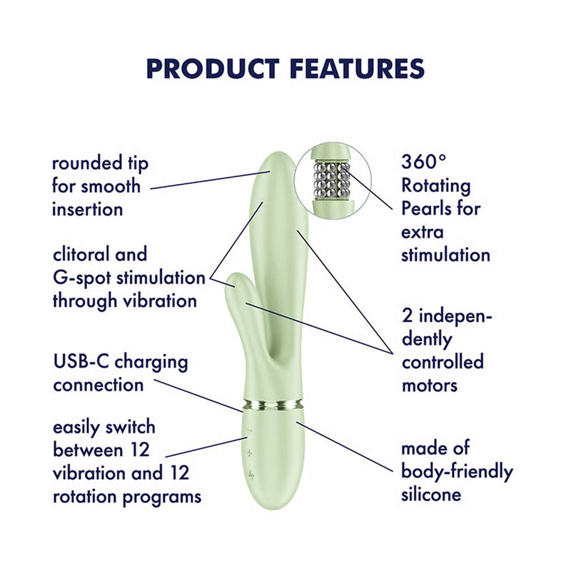 Satisfyer - Pearl Bunny 2 - Roterende Rabbit Vibrator - Lichtgroen-Erotiekvoordeel.nl