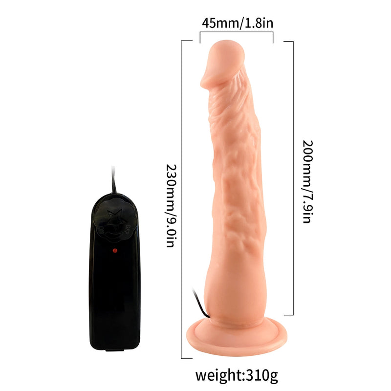 Lance's - Vibrerende PVC Dildo met Zuignap - 22,9 cm - Lichte Huidskleur