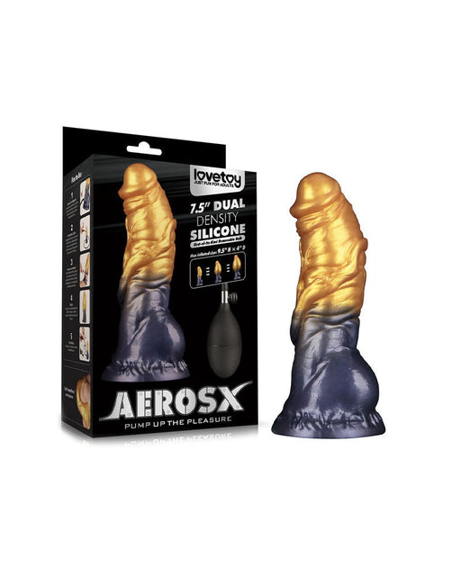 LoveToy - Dual Density Siliconen - Opblaasbare Dildo - Goud/Zwart-Erotiekvoordeel.nl