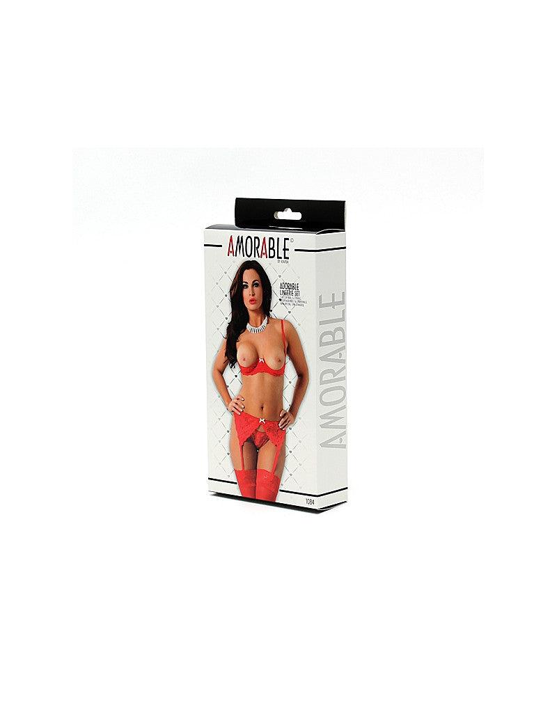 Amorable - Lingerieset - 1/2 cup BH - Incl. String, Jarretels en Kousen-Erotiekvoordeel.nl