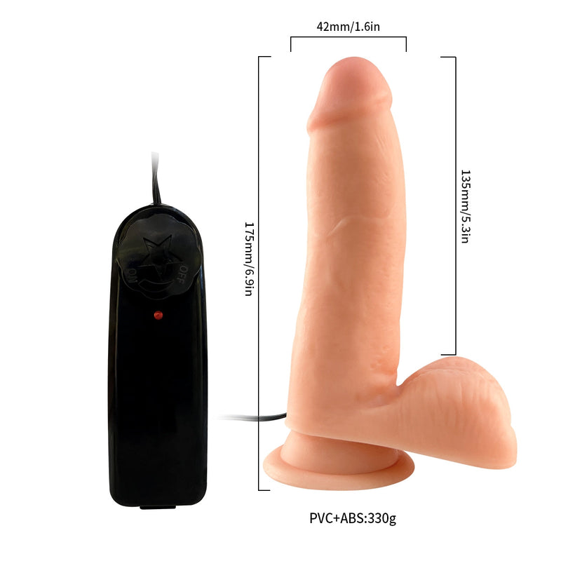 Lance's - Vibrerende PVC Dildo met Zuignap - 17,5 cm - Lichte Huidskleur