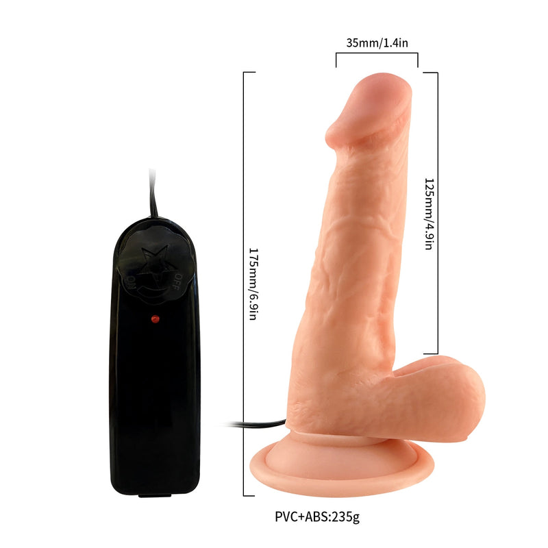 Lance's - Vibrerende PVC Dildo met Zuignap - 16,5 cm - Lichte Huidskleur