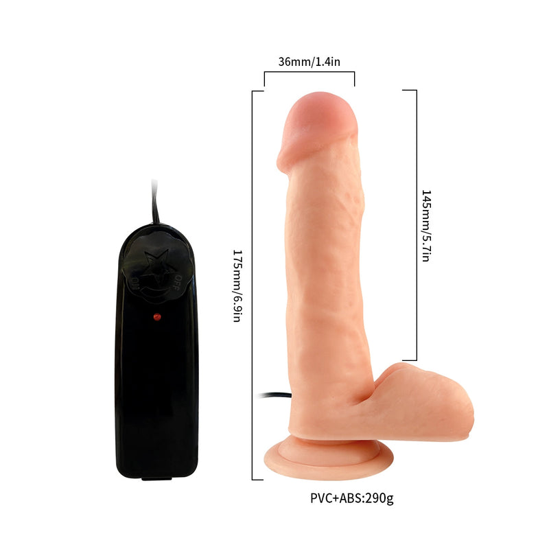 Lance's - Vibrerende PVC Dildo met Zuignap - 17,5 cm - Lichte Huidskleur
