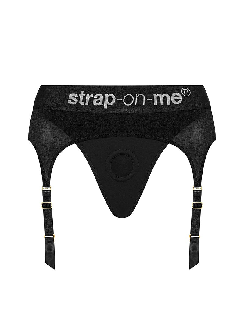 Strap-On-Me - Rebel - Strapon Harnas - Microfiber - Met Jarretels - Zwart-Erotiekvoordeel.nl