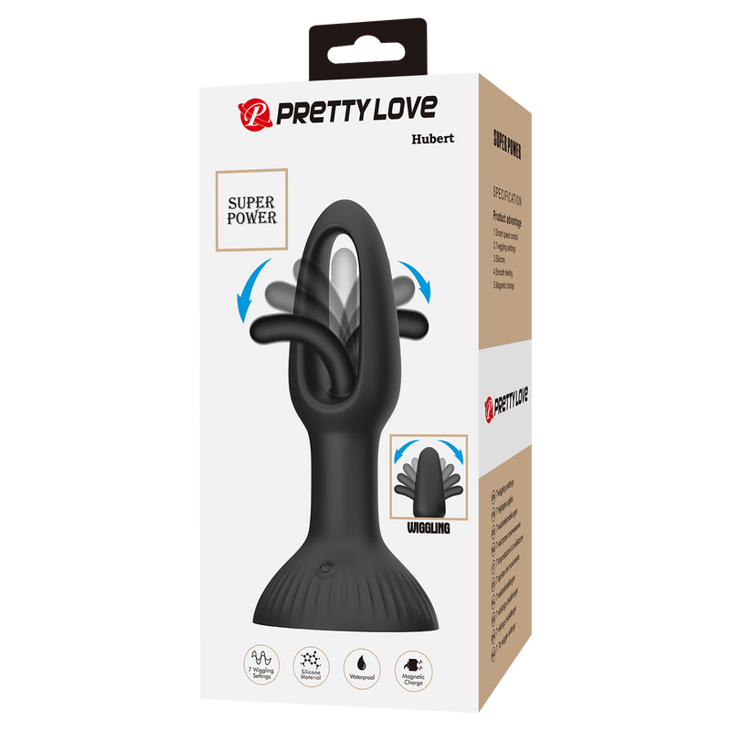 Pretty Love - Hubert - Vibrerende Buttplug - Anaal Vibrator - Met Wiebelend Tongetje - Zwart-Erotiekvoordeel.nl