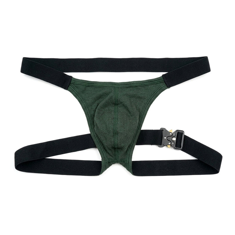 The Noblest - Herenstring met Cockring en Metalen Gesp - Forest Green