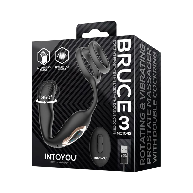 IY - Bruce - Prostaatmassager 360° - Met dubbele penisring - Zwart-Erotiekvoordeel.nl