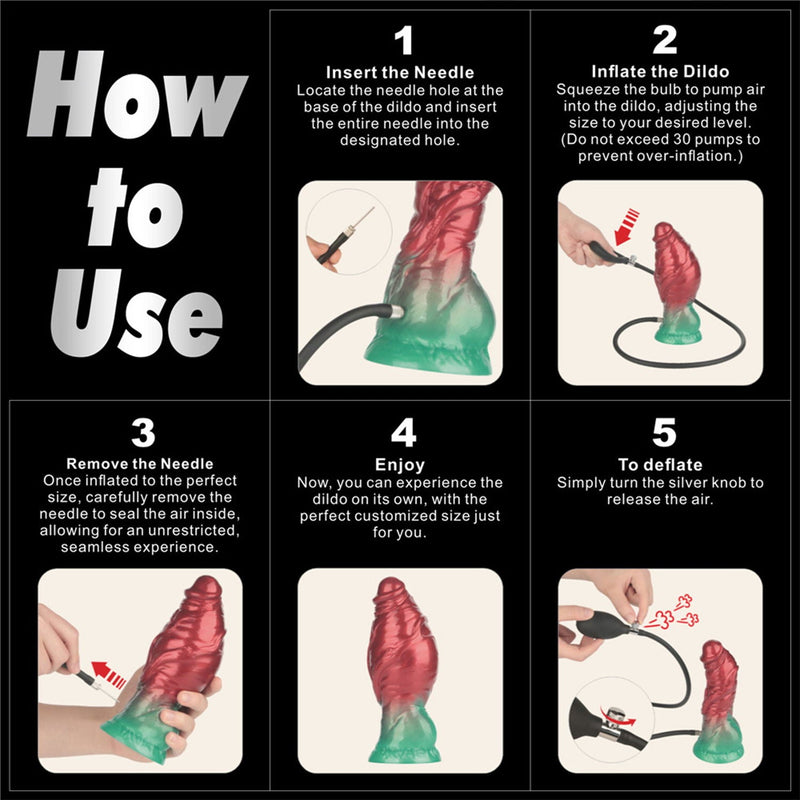 LoveToy - Dual Density Siliconen - Opblaasbare Dildo - Rood/Groen-Erotiekvoordeel.nl