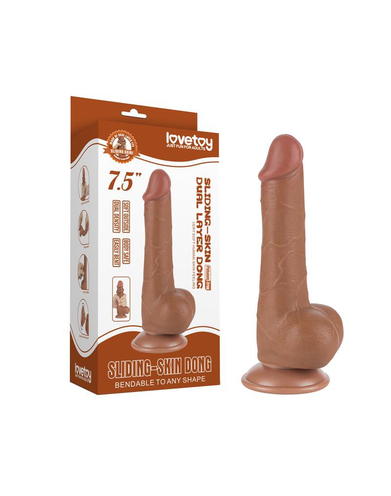 LoveToy - Dildo Met Sliding Skin Technologie - 19.5 x 3.6 cm - Verwijderbare Zuignap - Medium Huidskleur-Erotiekvoordeel.nl
