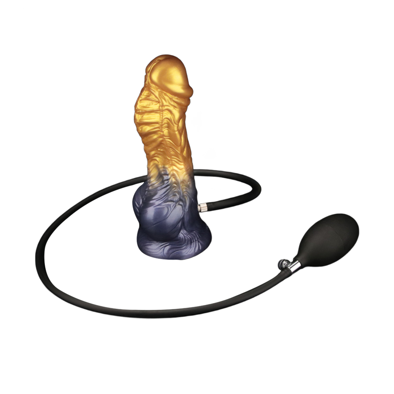 LoveToy - Dual Density Siliconen - Opblaasbare Dildo - Goud/Zwart-Erotiekvoordeel.nl