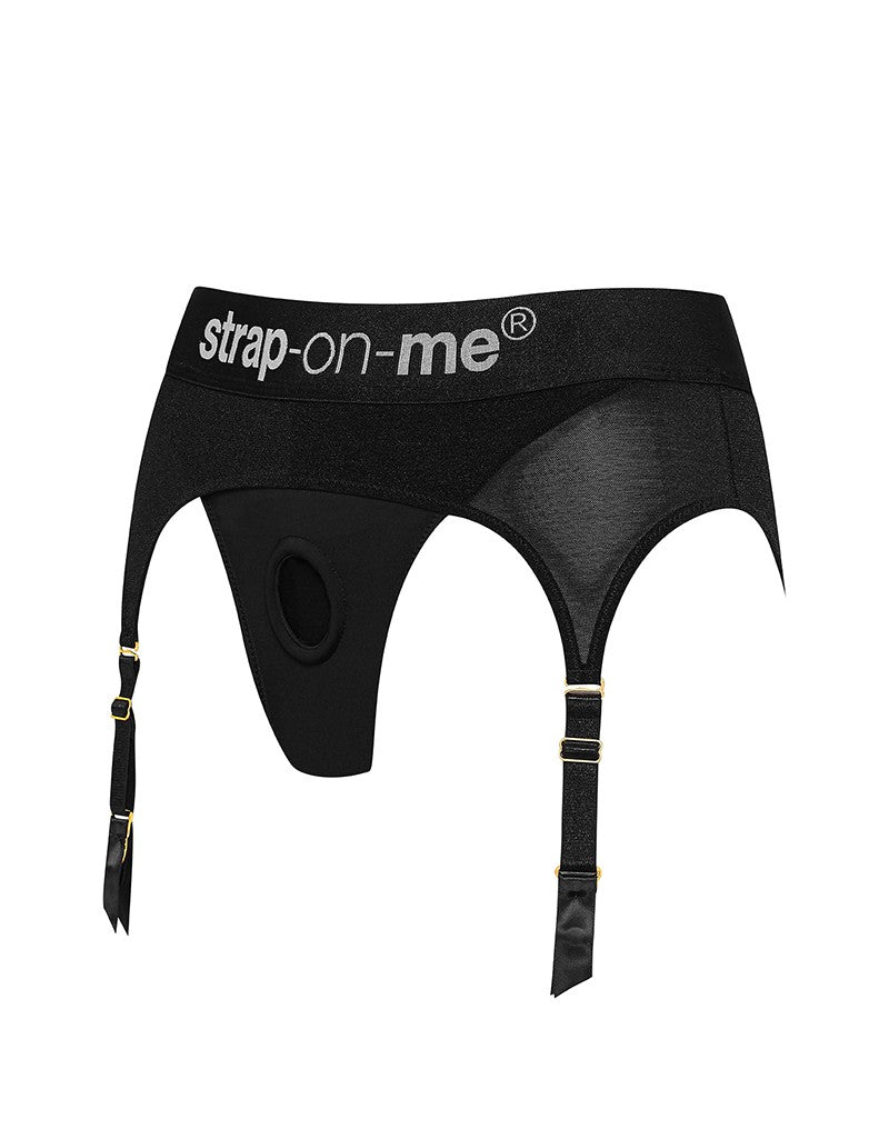 Strap-On-Me - Rebel - Strapon Harnas - Microfiber - Met Jarretels - Zwart-Erotiekvoordeel.nl